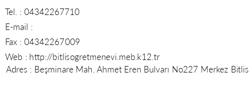 Bitlis retmenevi telefon numaralar, faks, e-mail, posta adresi ve iletiim bilgileri